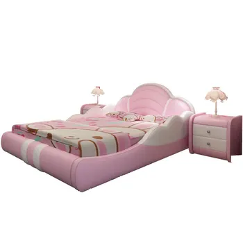 

Children bedroom furniture girl kids pink leather bed