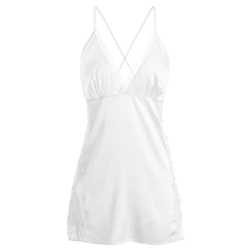 Соблазнительная шелковая ночная рубашка Сексуальная кружевная на бретельках с v