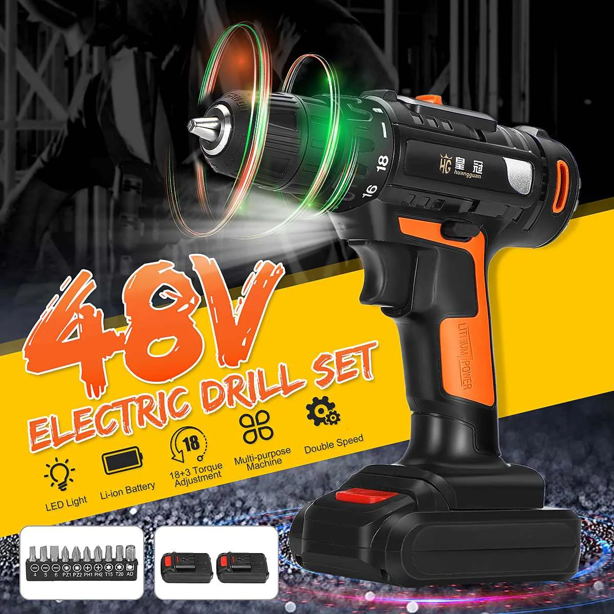 21V Electric Drill Cordless Rechargeable Driver