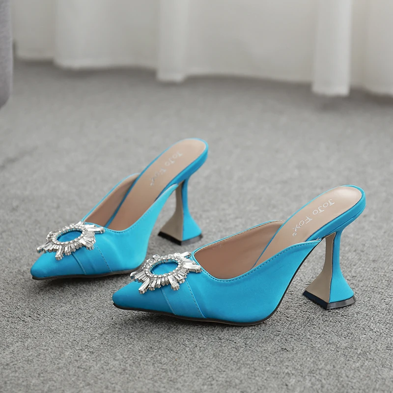 

New Brand Design Luxury Crystal Shoes Women Silk Pointed Toe High Heels Wedding Shose Dress Shoes