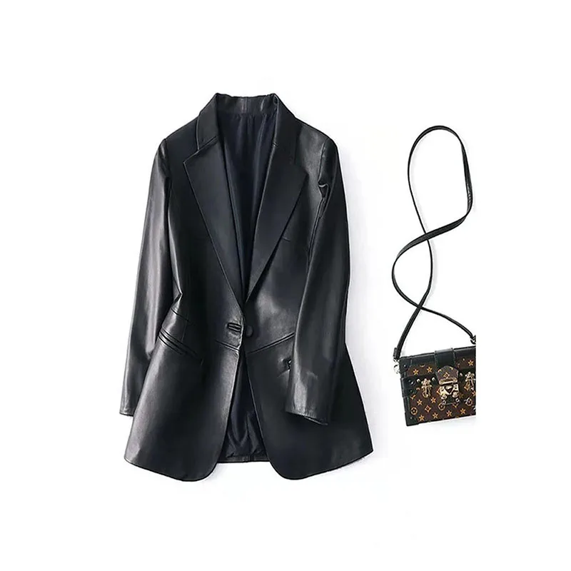 

2022 Spring Autumn Black Leather Jacket Women New PU Short Coat Suit Collar Fashion Leather Jackets Elegant Blazer Outerwear