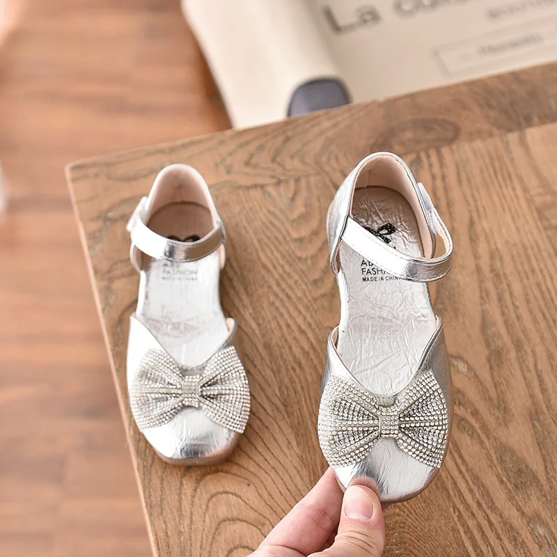 Silver black pink little Baby Girls Shoes Childrens princess shoes bowknot Girls shoes Spring Autumn Dance Wedding Party Shoes
