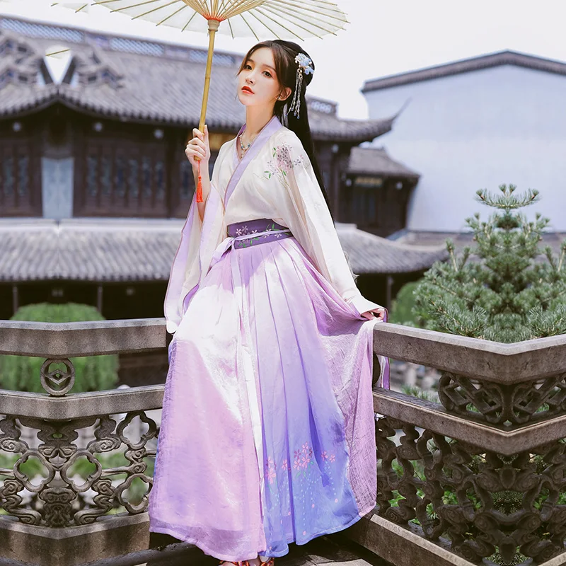 Традиционная китайская одежда для женщин Hanfu платье элегантный Феи народный древний костюм вишня вышивка Восточный Тан костюм DL4976