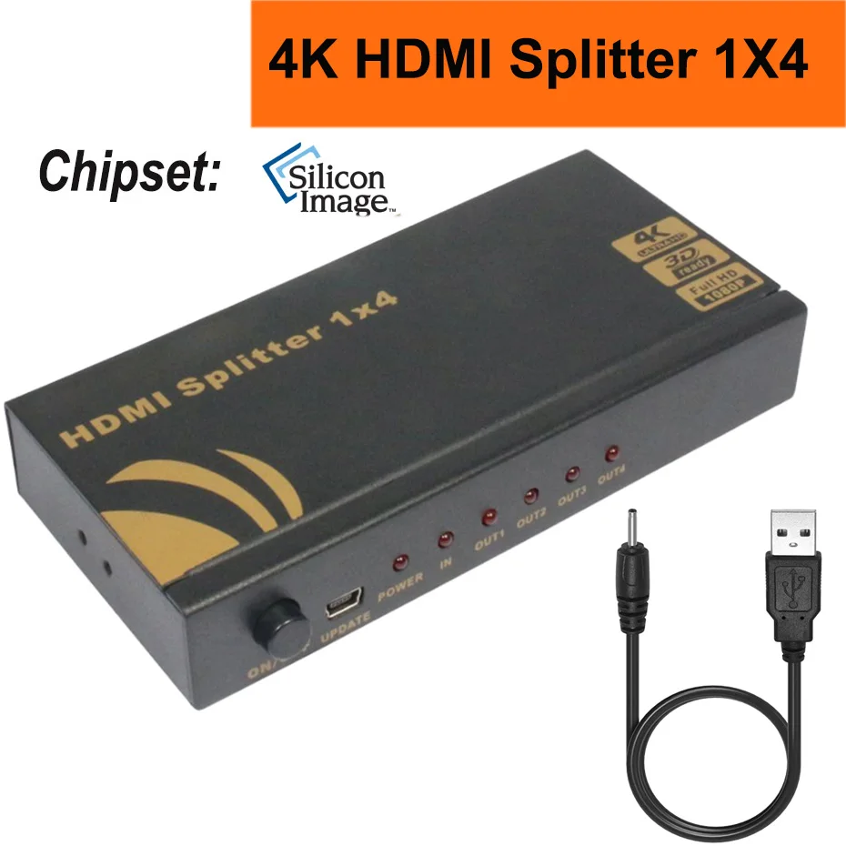 Hdmaters 4K HDMI сплиттер 1X4 1 4 V 1X2 с блоком питания для HDTV DVD STB ПК ноутбука|splitter 1x2|hdmi splitter
