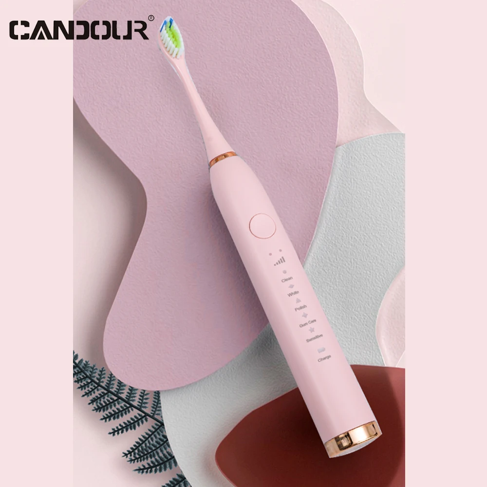 Cantour-USB 충전 충전식 음파 전동 칫솔 CD5138, 성인용 교체 브러시 헤드 16 개