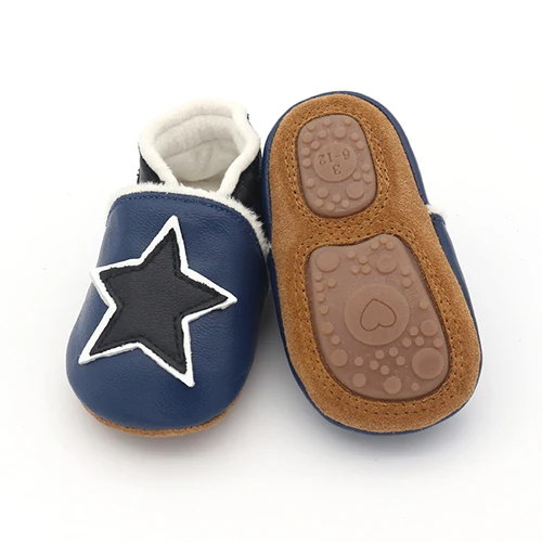 Navy Baby Lotus/ г.; зимняя бархатная обувь из натуральной кожи со звездами для новорожденных; нескользящая обувь на мягкой подошве для первых шагов - Цвет: Navy