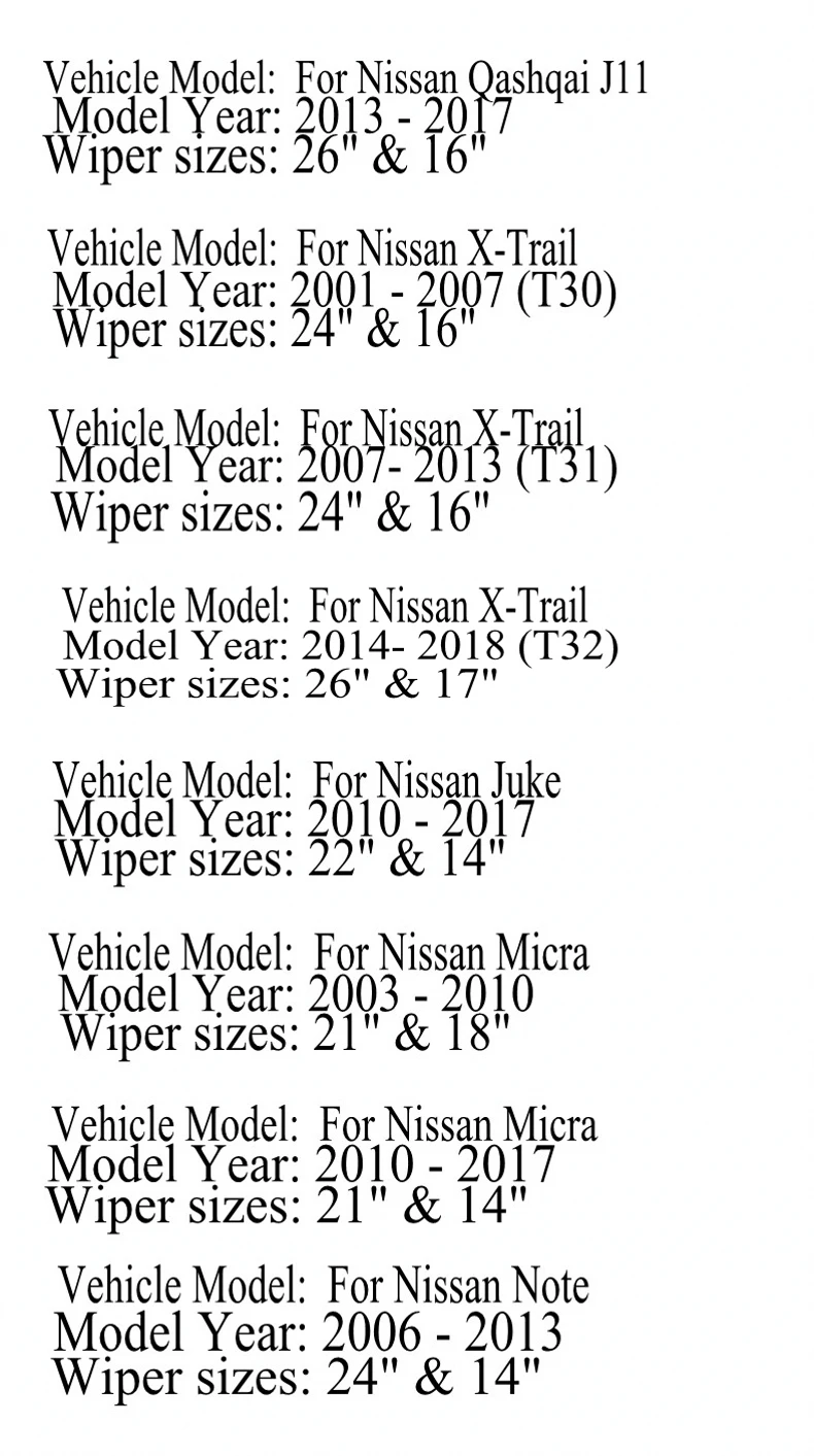 Стеклоочистителя для Nissan Qashqai-J11 X-Trail Note, Juke Micra 2013 2012 2011 2010 2009 2008 2007 2006