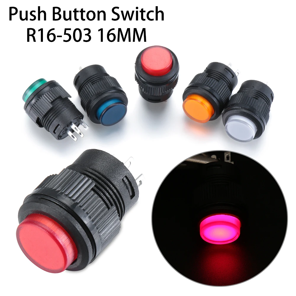 Универсальный 4 контактный светодиодный выключатель 16 мм с фиксацией/мгновенным