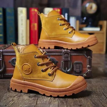 

pu+Suede Panel boys fashion cool Hanson children Casual shoes Martin boots Non-slip Wear-resistant autumn kids Fashion boots