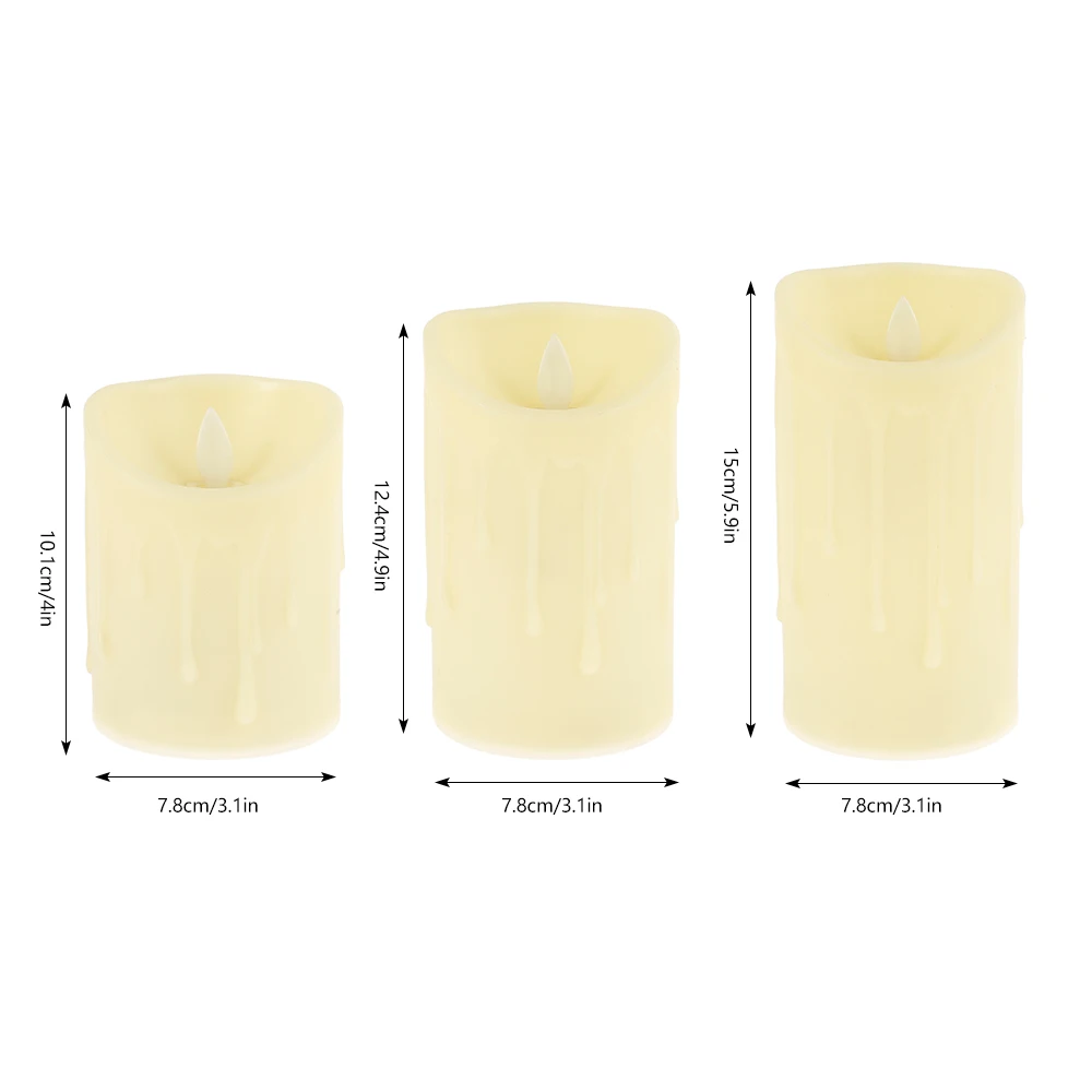 3 Pcs Remote Control LED Flameless Pillar Candle Size Chart