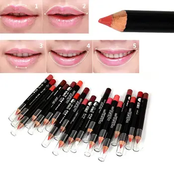 

15 Color 1PC Wooden Lip Liner Wholesale Lasting Moisturizing Multi-purpose Lipstick Pen Non-stick Cup Waterproof Silky Lip Gloss