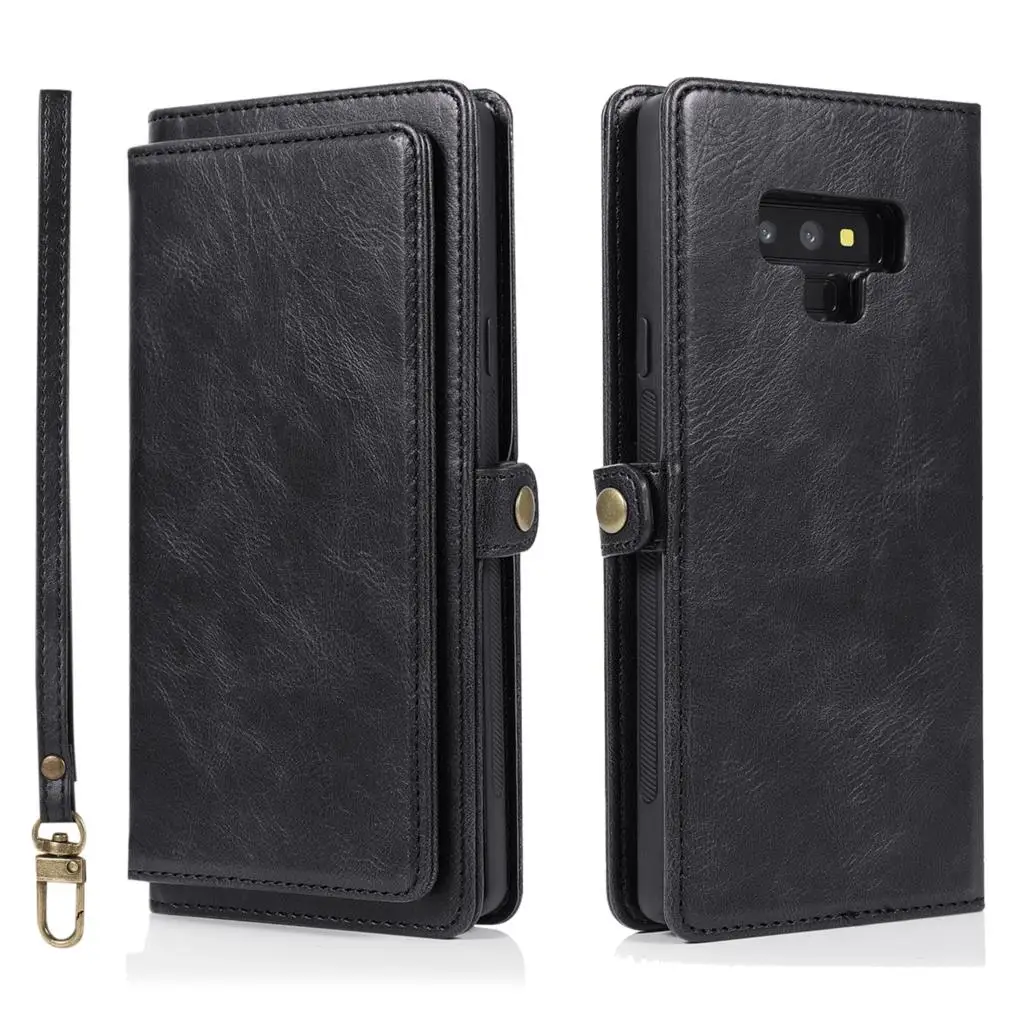 9 держатель для карт бумажник чехол для samsung Galaxy S10 плюс S9 S8 S10e Note 8, 9, 10, плюс A40 A50 A70 кожаный чехол для телефона на магните - Цвет: Черный