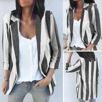 

Autumn NEW Fashion Thin Coat Women Office Lady Stripe Long Sleeve Loose Asym Blouse Casual HOT Jacket Coat Outwear Tops Freeship