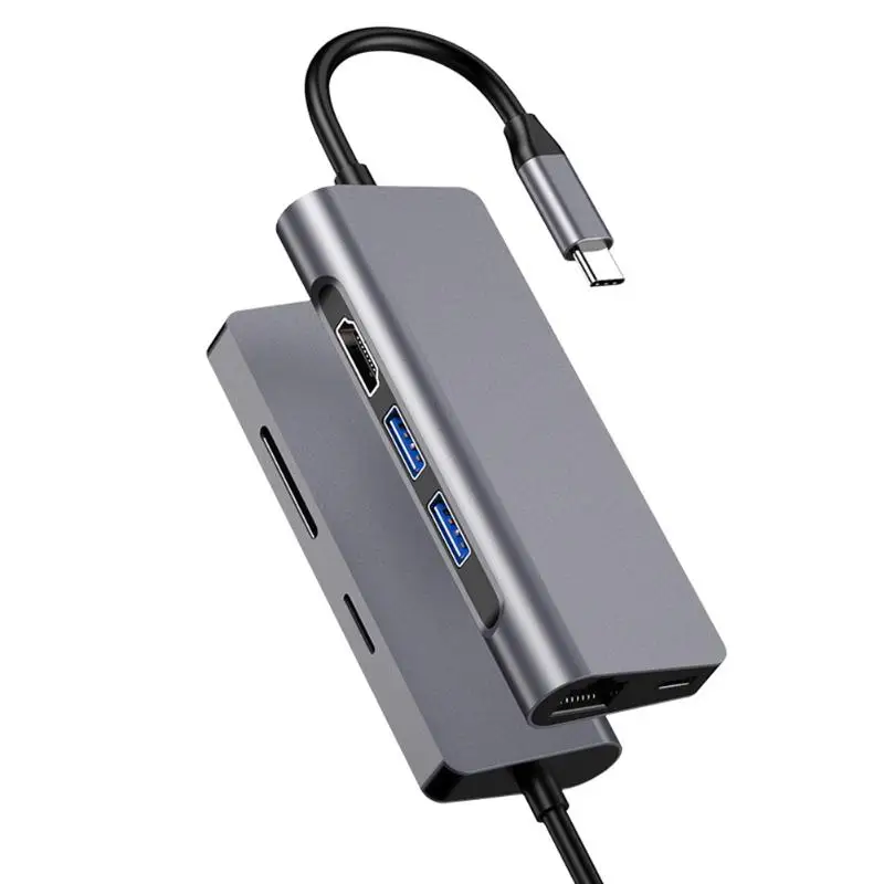 HW-TC39 7 в 1 тип-c концентратор USB-C к USB3.0x2+ HDMI+ TF+ RJ45+ PD адаптер питания компьютера ноутбука Канальные станции ПК конвертер концентратор