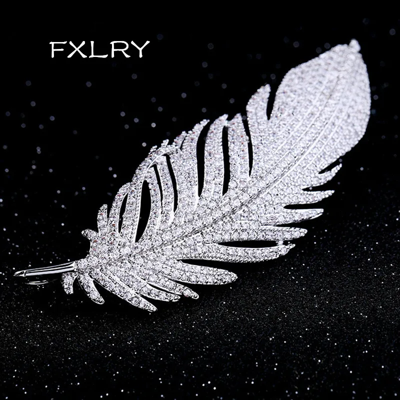 Новое поступление FXLRY романтичные Модные женские броши в форме пера из фианита