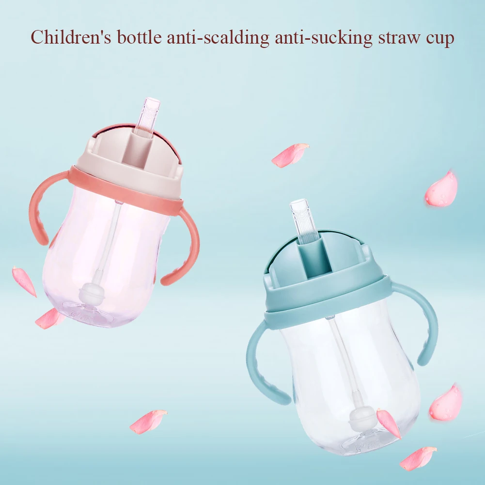 

300 Ml Suction Cups Milk Straw With Handles Babies Training Feeding Bottle Silicone Drinking Wide Mouth Water Leakproof