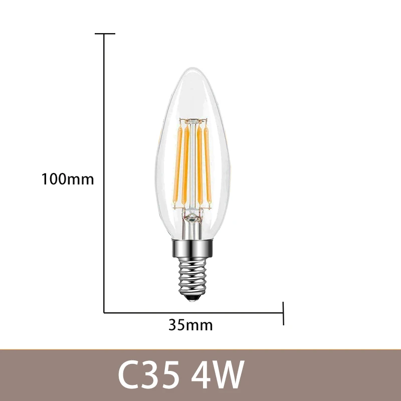 EDISHINE Bombilla regulable naranja, equivalente a 5 W, bombilla LED C35 de  filamento C35, paquete de 6 enchufes E12, bombilla Edison de vidrio