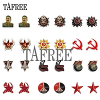 TAFREE CCCP USSR Soviet Symbol Clip on Earrings Acrylic Epoxy Resin  Tiny ear clip Earrings for women 2020 fashion Jewelry 1