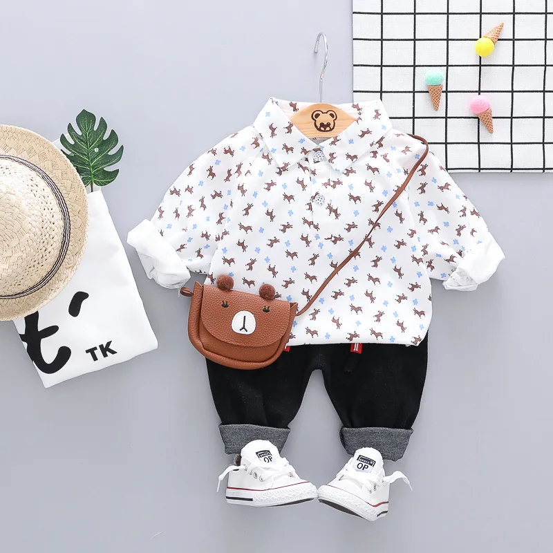 HYLKIDHUOSE/Коллекция года, Осенние костюмы для маленьких мальчиков Комплекты одежды для малышей футболка с рисунком и штаны Детский Повседневный костюм