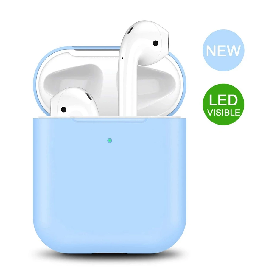 Силиконовый чехол для AirPods 2 Чехол для зарядки наушников чехол для Apple AirPods Air Pod 1 2 Bluetooth коробка гарнитура защитный чехол - Цвет: Light Blue