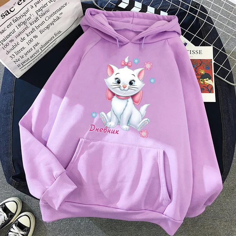 Marie Cat DisneyCute Kawaii Hoodies Cartoon Women Hoodies Cartoon Tops Long Sleeve Pockets Sweatshirts Fashion Hooded Women 9