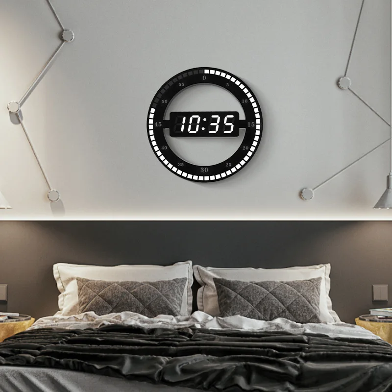  Living Room Wall Clock Mute Creative Digital Electronic LED Simple Night Glow Round Home Decoration - 32865521543