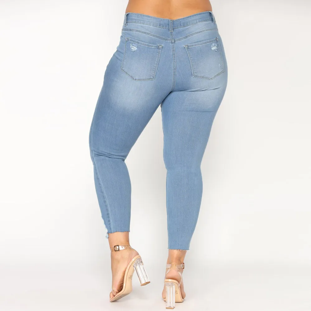 Новое поступление,, женские джинсовые рваные джинсы, Стрейчевые джинсы, Осенние сексуальные брюки, 2XL-7XL, супер эластичные узкие джинсы-карандаш# B