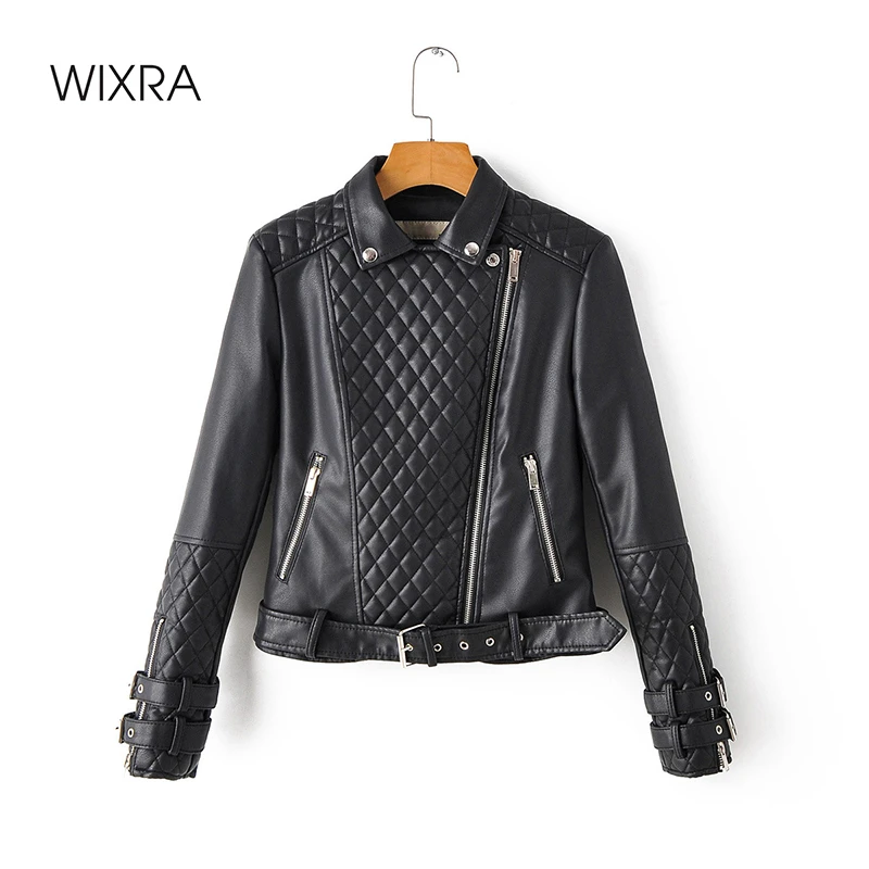 Женская куртка из искусственной кожи Wixra повседневная на молнии с отложным