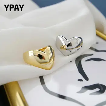 

YPAY 100% Authentic 925 Sterling Silver Open Rings for Women Korea Romantic Heart Wide Adjustable Finger Ring Jewelry YMR1057