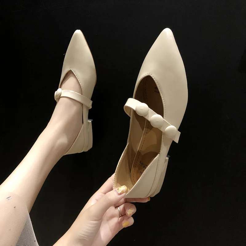 

Autumn 2019 Pointed-Toe Korean-style Sub-Korean-style Chunky-Heel Low Heel New Style Low-Cut Foot Covering Shoes Women Dress Kor