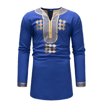 

Africian Dashiki Shirt Longline Tunic Shirt Mens Cotton Fahion Print Tribal Boho Clothes Casual V Neck Long Sleeves Tops For Men