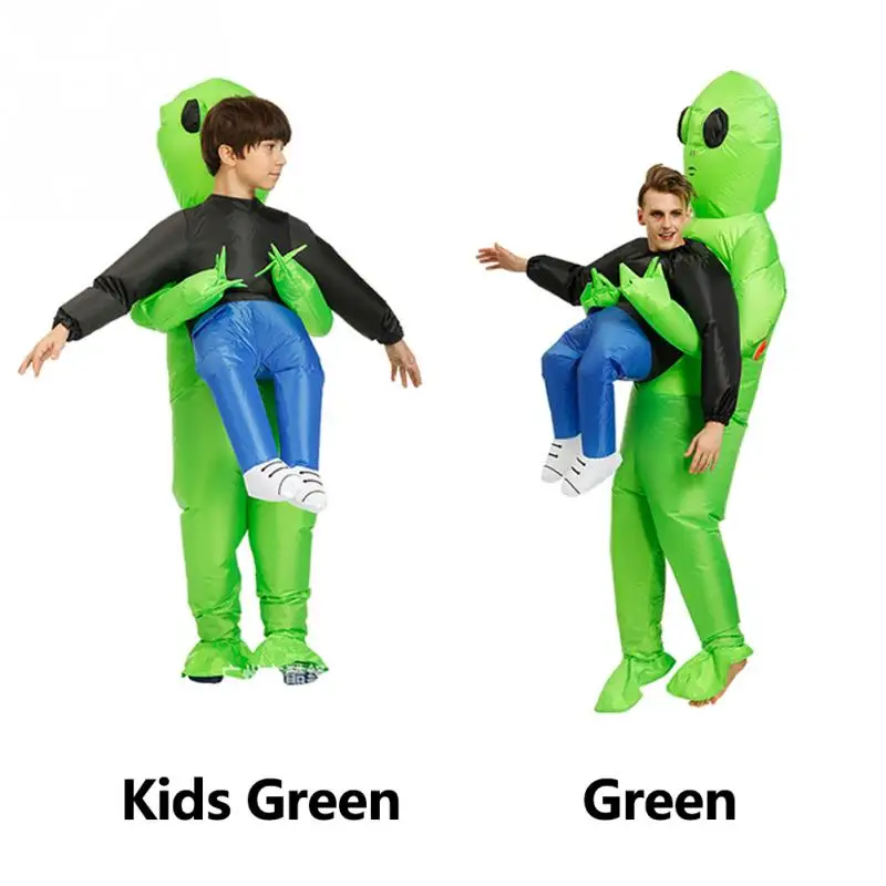 Забавный надувной костюм зеленый инопланетянин для взрослых и детей Забавный вспыхивающий костюм нарядное праздничное платье унисекс костюм Хэллоуин зеленый костюм инопланетянина