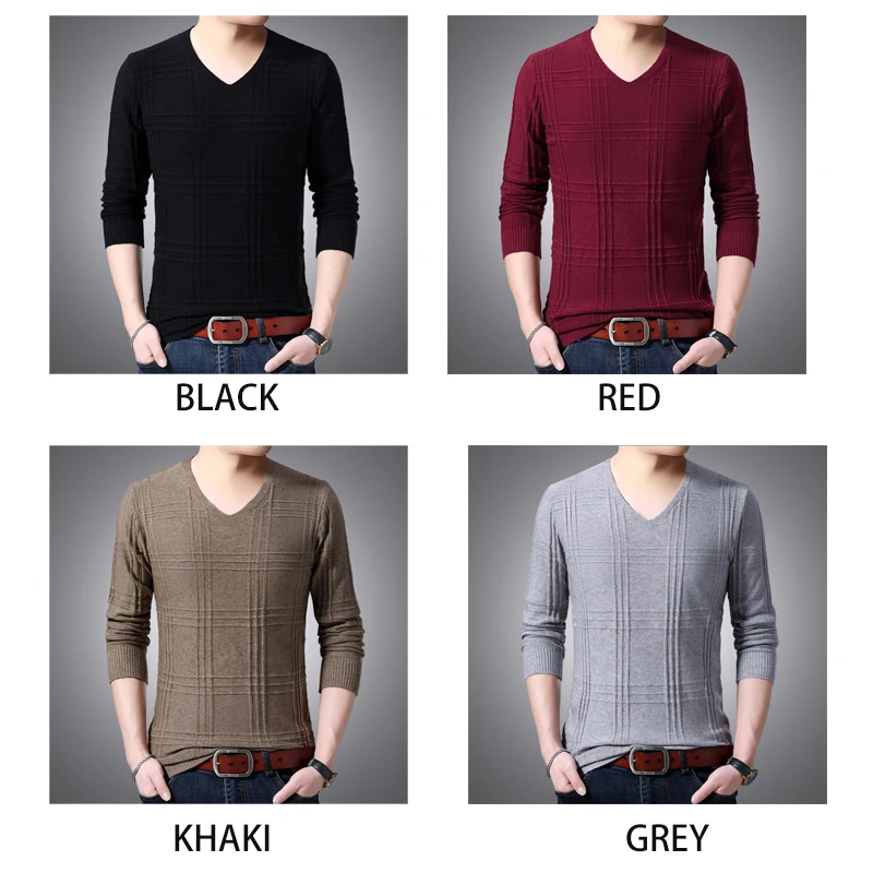 Discount 2019 Autumn Winter Brand Quality Mens Sweaters V Neck Pullovers Men Solid Sweater Men knitted slim fit sweater pullover men