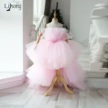 Детские розовые пышные платья-пачки с оборками для девочек, многослойное детское бальное платье-пачка с цветочным рисунком для девочек