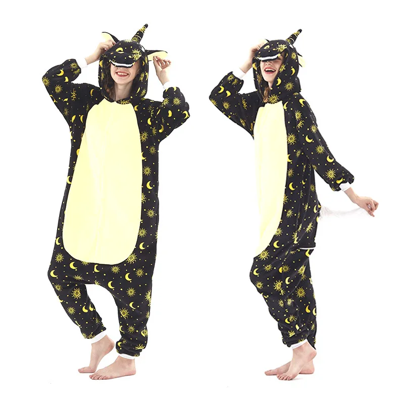 Пижама с единорогом для взрослых, с рисунком животных, кигуруми, для женщин и мужчин, зимняя унисекс из фланели, стежка, пижамы, unicornio Panda, одежда для сна кингуруми пижама женская - Цвет: Unicorn moon