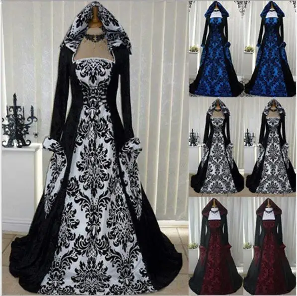 

Plus Size Girdling Dress For Women Halloween Medieval Cosplay Costumes Victorian Gothic Long Floor Length Hooded Clothing