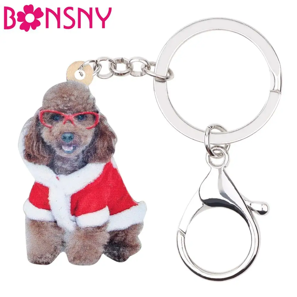 Bonsny Acrylic Christmas Glasses Dog Key chains Rings Pets Jewelry Bag Car Wallet Charm Decoration Gift For Girls Lady | Украшения и