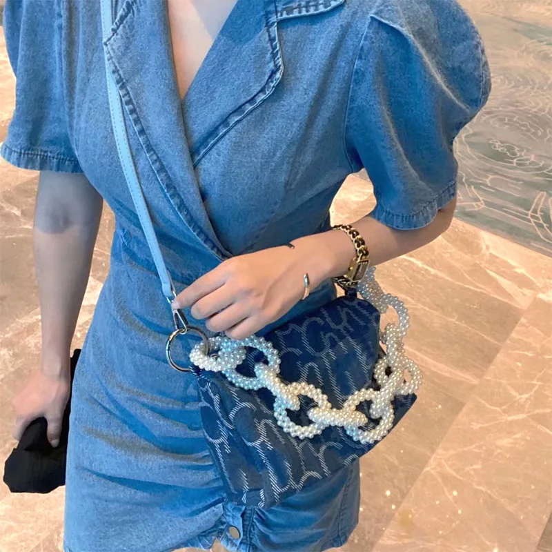 Женская сумка с жемчужной цепочкой кошелек клатч на плечо повседневная