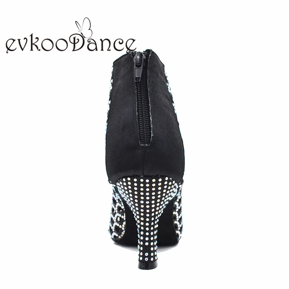 Evkoodance black dance shoes latin with rhinestone women size US 4-12 heel height 7cm Professional Evkoo-638