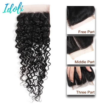 

Brazilian Jerry Curly Hair Middle/Free/Three Part Closure 100% Human Hair Weave 10-20inch Swiss Lace Closure Medium Brown