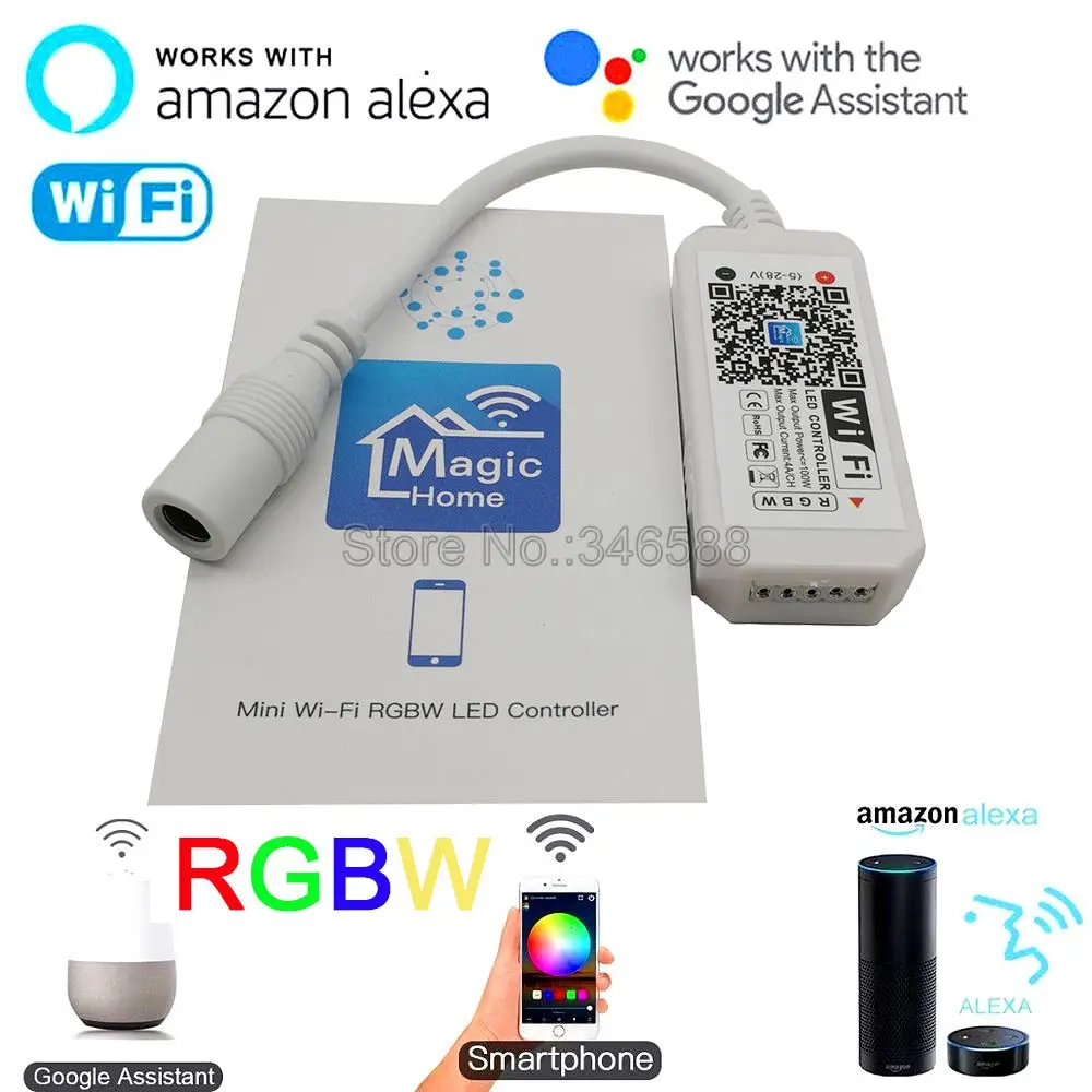 Magic Home Mini Wifi Rgbw Controller Led Dc 5-24V Smartphone App Control Alexa Google Home Controllo Vocale Per 5050 Rgbw Strip 12V