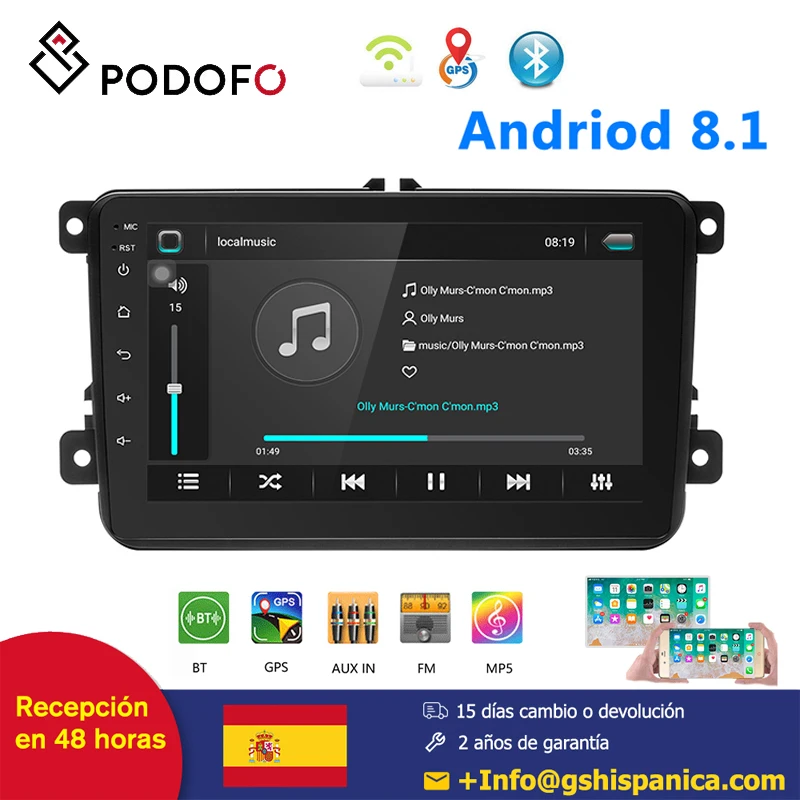 Podofo Android 8.1 Car radius support Android/Iphone Mirror Link Bluetooth GPS WIFI DVR Rear view Camera Steering wheel checkpoint 2 Din 8 ''HD Touch Screen Car Multimedia Player multi-language