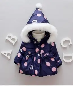 Blue Зимние куртки для малышей; теплая верхняя одежда с капюшоном для маленьких девочек; одежда из искусственного меха для маленьких девочек; одежда для маленьких девочек - Цвет: Blue