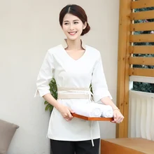 Массаж униформа для сотрудниц спа-салонов косметичка в китайском стиле Ювелирные наборы для женщин спецодежды v образным вырезом тонкий пояс салон сауны женский салон красоты костюм