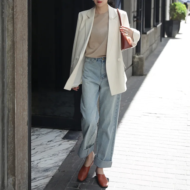 

Suit Coat Female Early 2020 Joker Plaid Loose Double Row Buckle Drape Top Chao