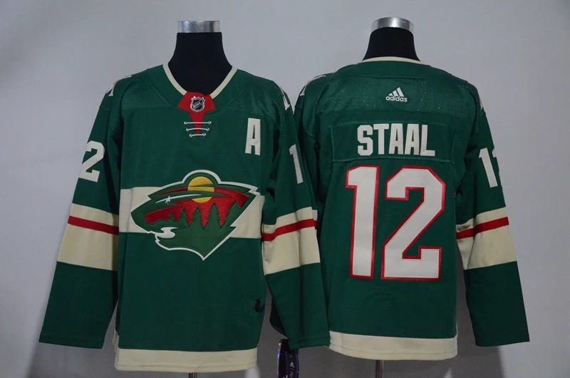 Сшитые Миннесота Мужские взрослые#12 Eric Staal 20 Ryan Suter 40 Devan Dubnyk 64 Mikael Granlund Джерси