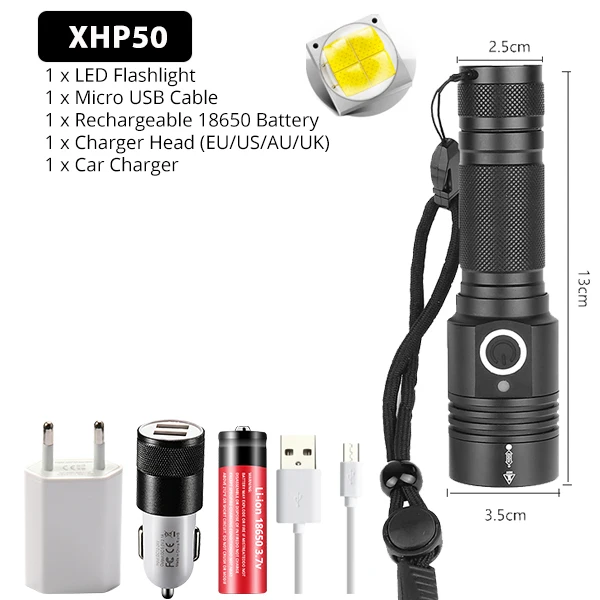 Портативный Ультра мощный XHP70 светодиодный светильник 18650 вспышка светильник XLamp XHP50 USB Перезаряжаемый Тактический светильник 26650 фонарь с зумом - Испускаемый цвет: Package C