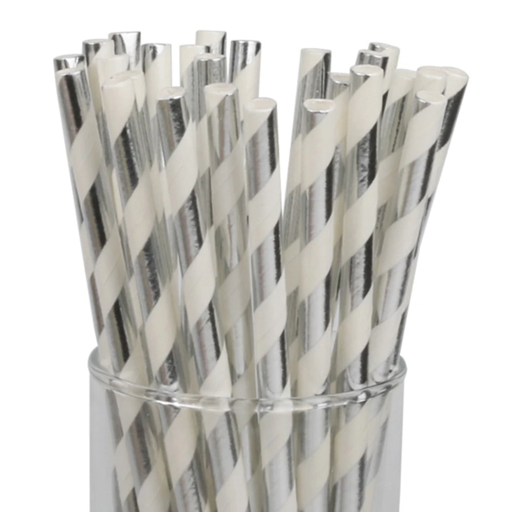 Fashion 25Pcs Stripe Heart Flamingo Print Disposable Drinking Paper Straws Party Decor