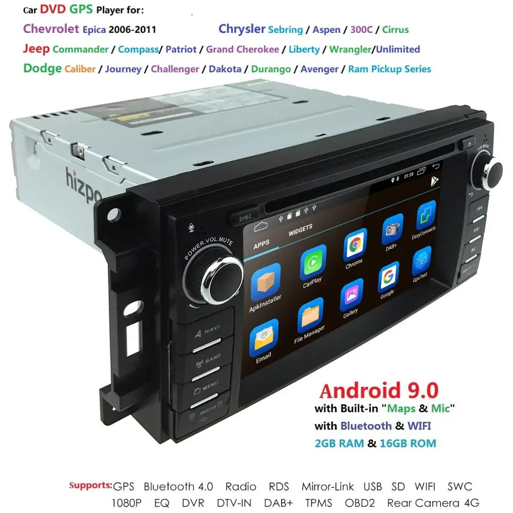 Sale Ossuret Android 9.0 1 Din Car Radio For jeep Grand Cherokee Chrysler 300c Compass/Dodge Chevrolet Epica Wrangl RDS DSP 4G WIFI 2