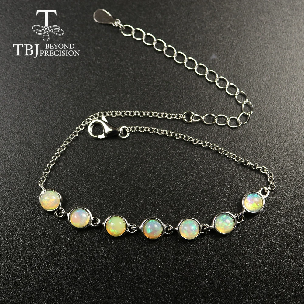 Tbj, 2.5ct натуральный опаловый браслет, Круглый, 4 мм, опал, ювелирные изделия из стерлингового серебра 925 пробы, Маленький милый дизайн для девочек и дочек, лучший хороший подарок